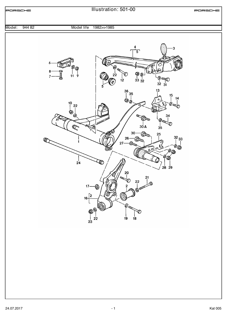 Exploded parts diagram — Rear axle carrier