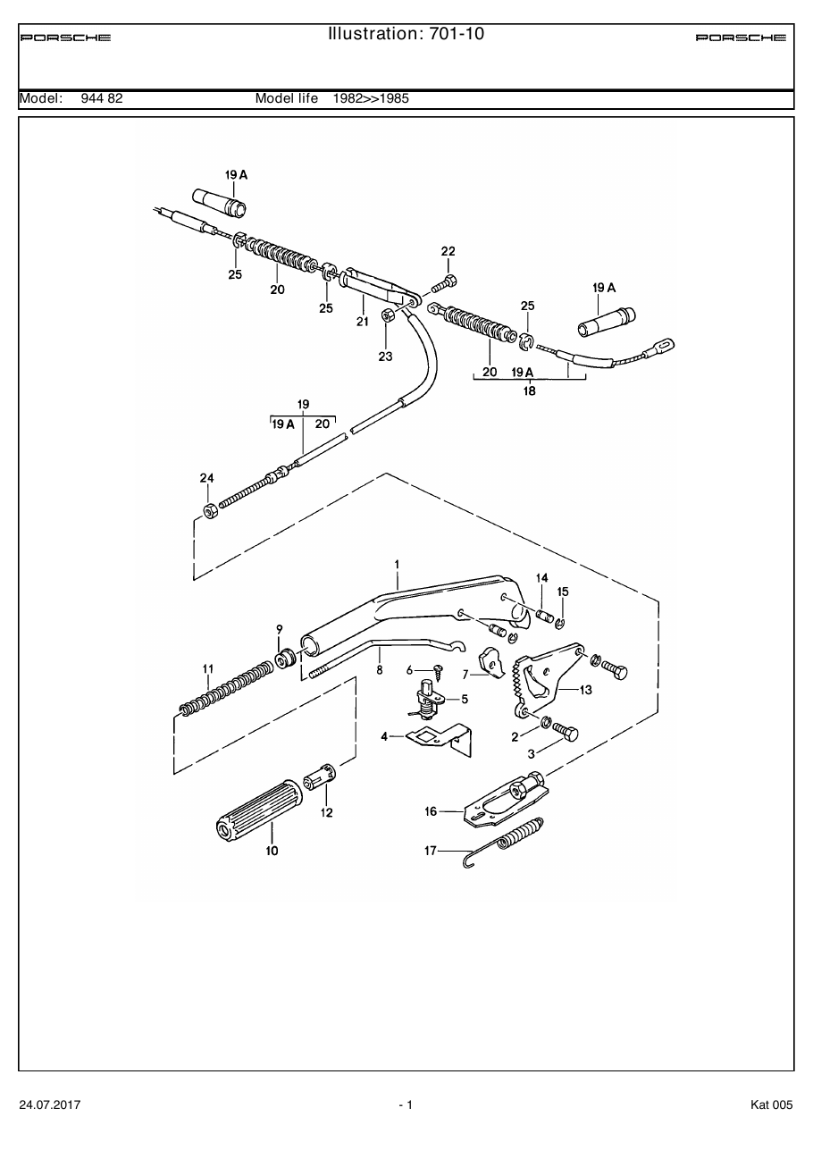 Exploded parts diagram — Parking-brake lever