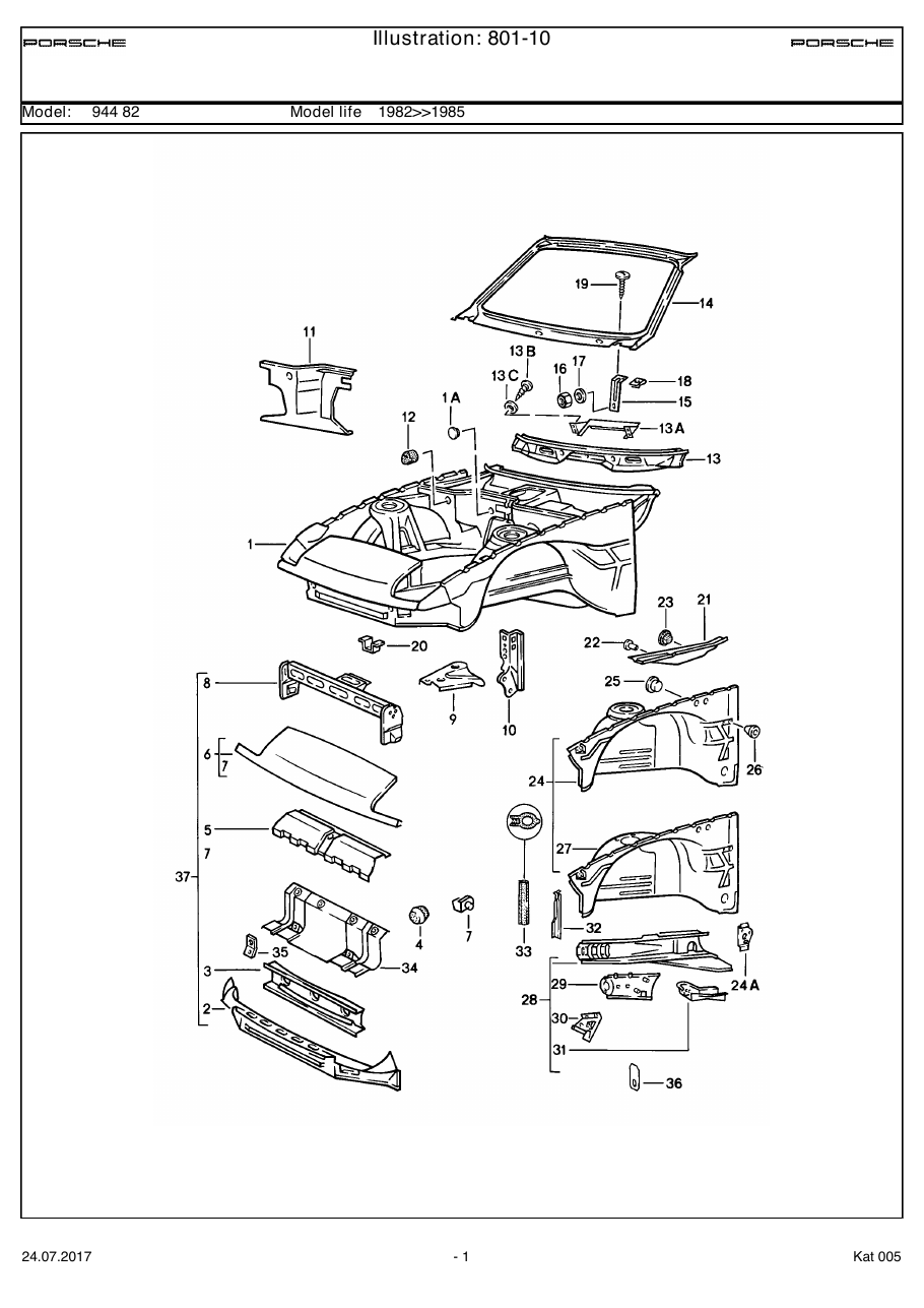 Exploded parts diagram — Body front section