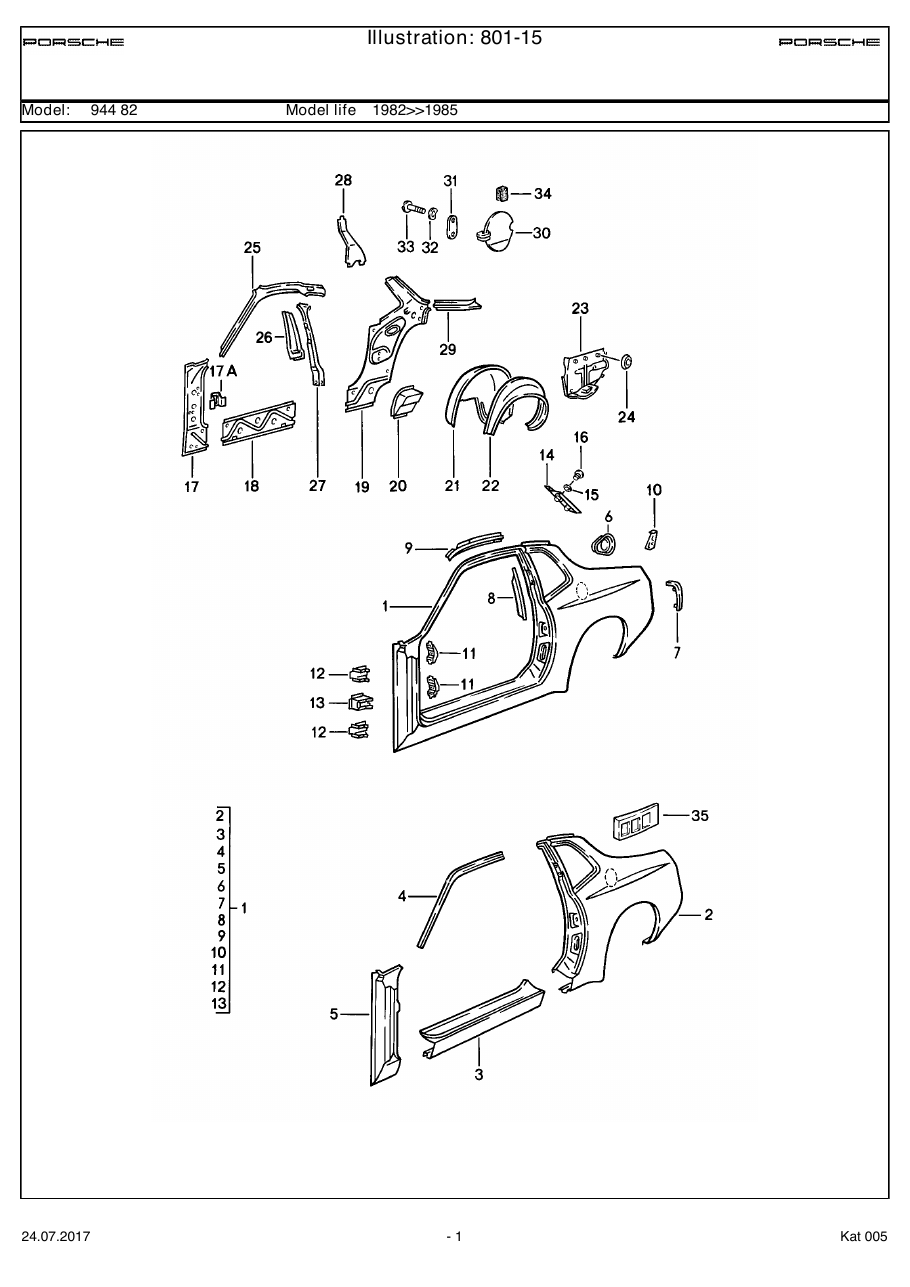 Exploded parts diagram — Side section