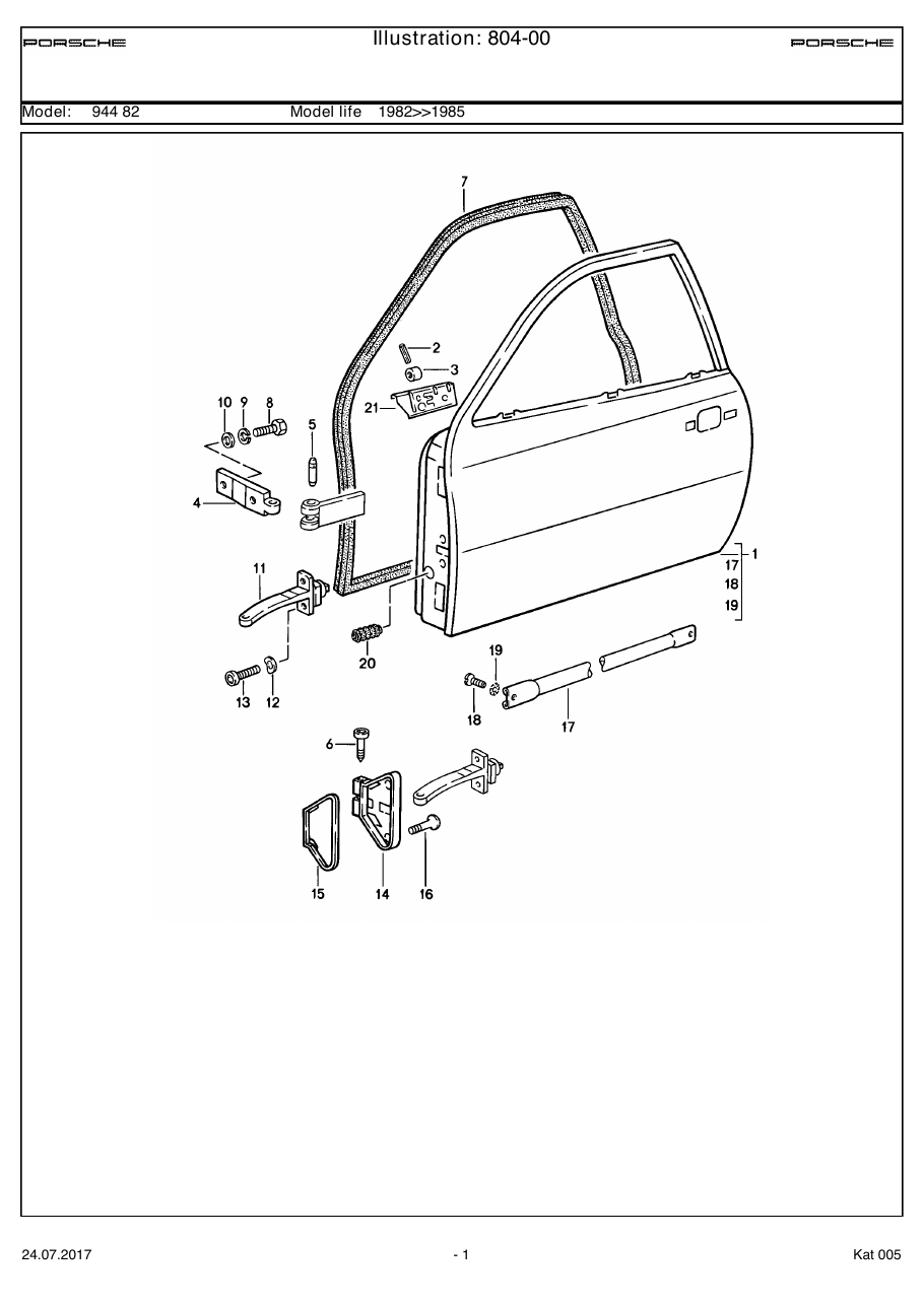 Exploded parts diagram — Door