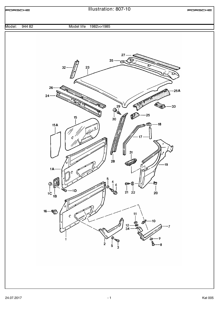 Exploded parts diagram — Door trim panel