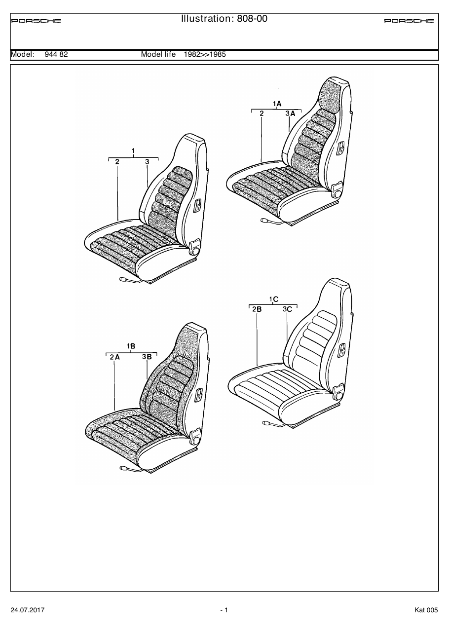 Exploded parts diagram — Front seat