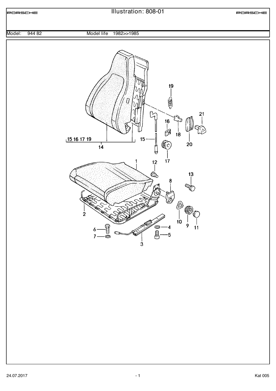 Exploded parts diagram — Front seat