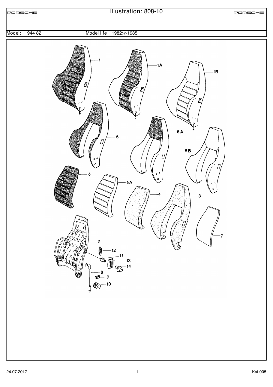 Exploded parts diagram — Sports seat