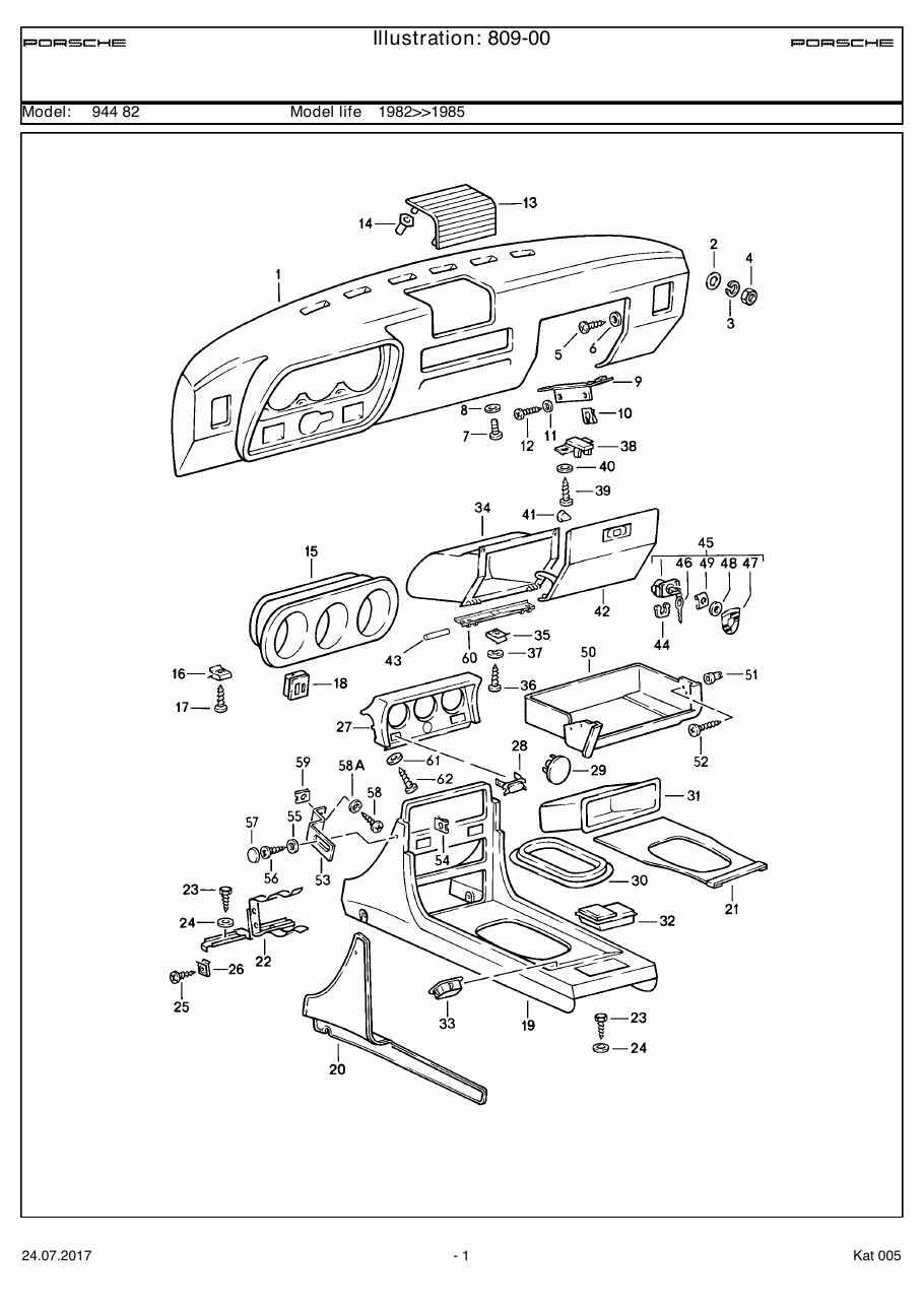 Exploded parts diagram — Dashboard