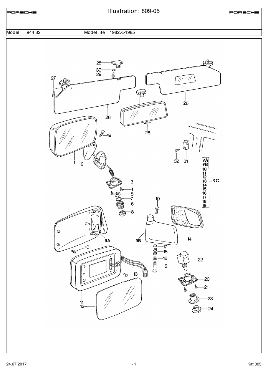 Exploded parts diagram — Interior mirror