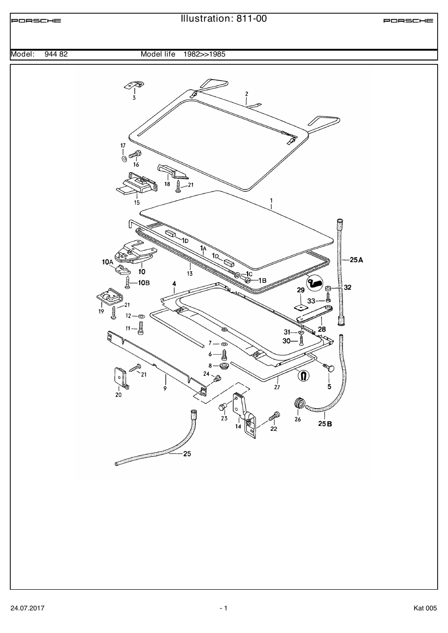 Exploded parts diagram — Lifting roof