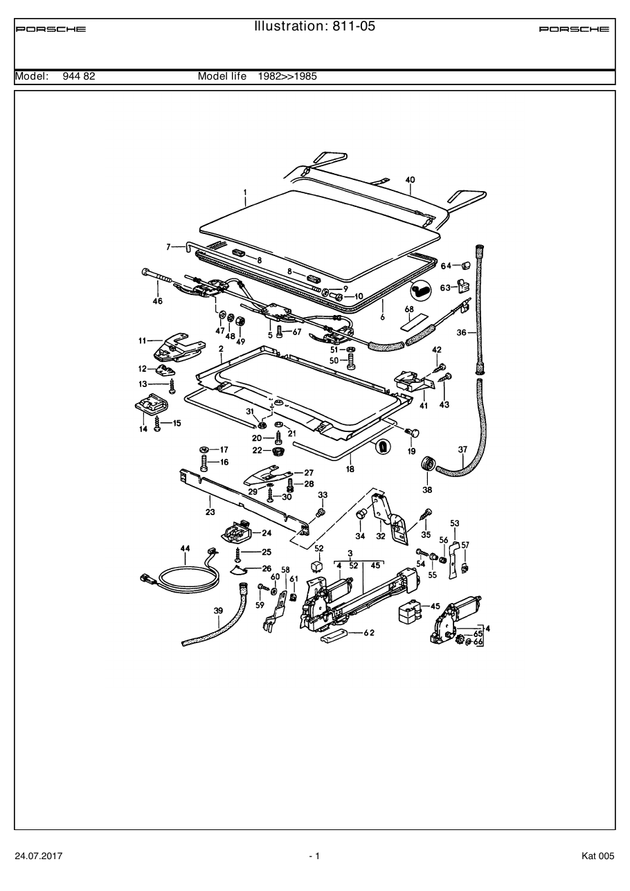 Exploded parts diagram — Lifting roof