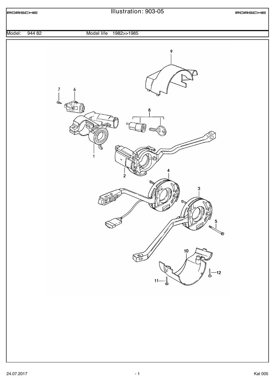 Exploded parts diagram — Steering lock housing
