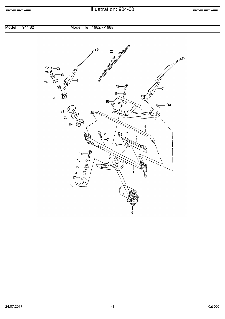 Exploded parts diagram — Windscreen wiper system