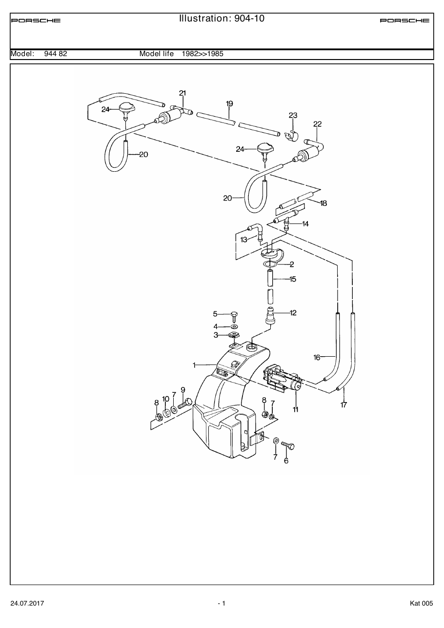 Exploded parts diagram — Windscreen washer system