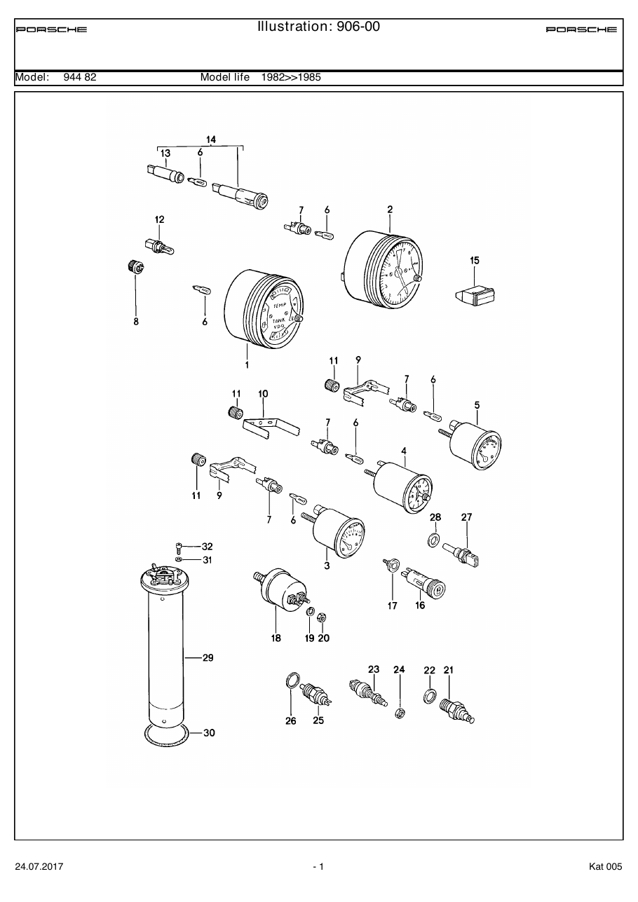 Exploded parts diagram — Instruments