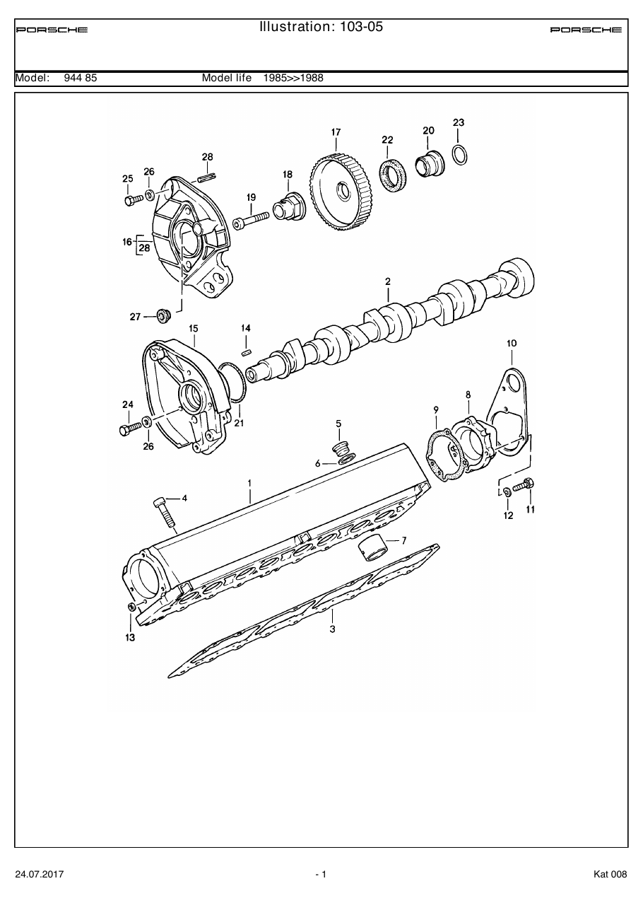 Exploded parts diagram — Camshaft housing