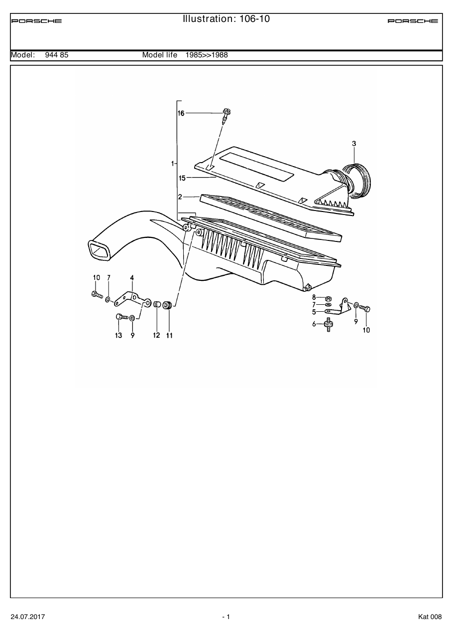 Exploded parts diagram — Air cleaner system