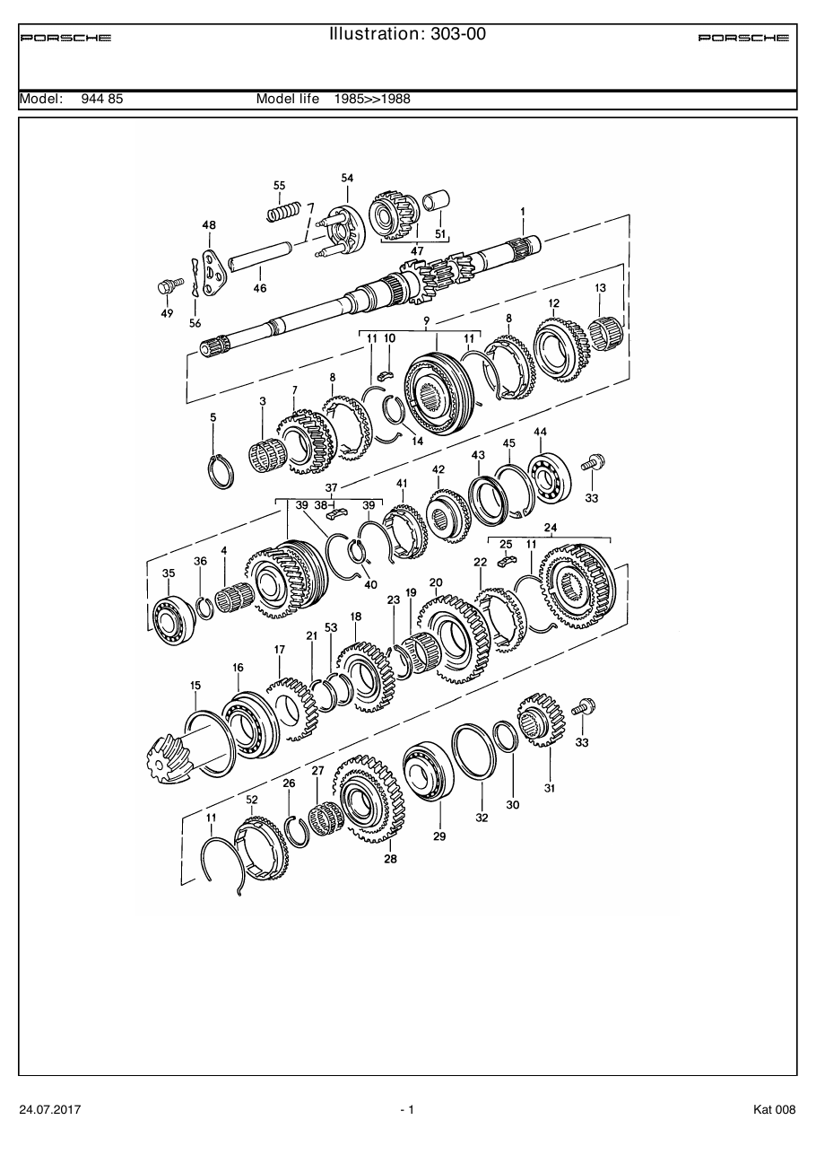Exploded parts diagram — Gears and shafts
