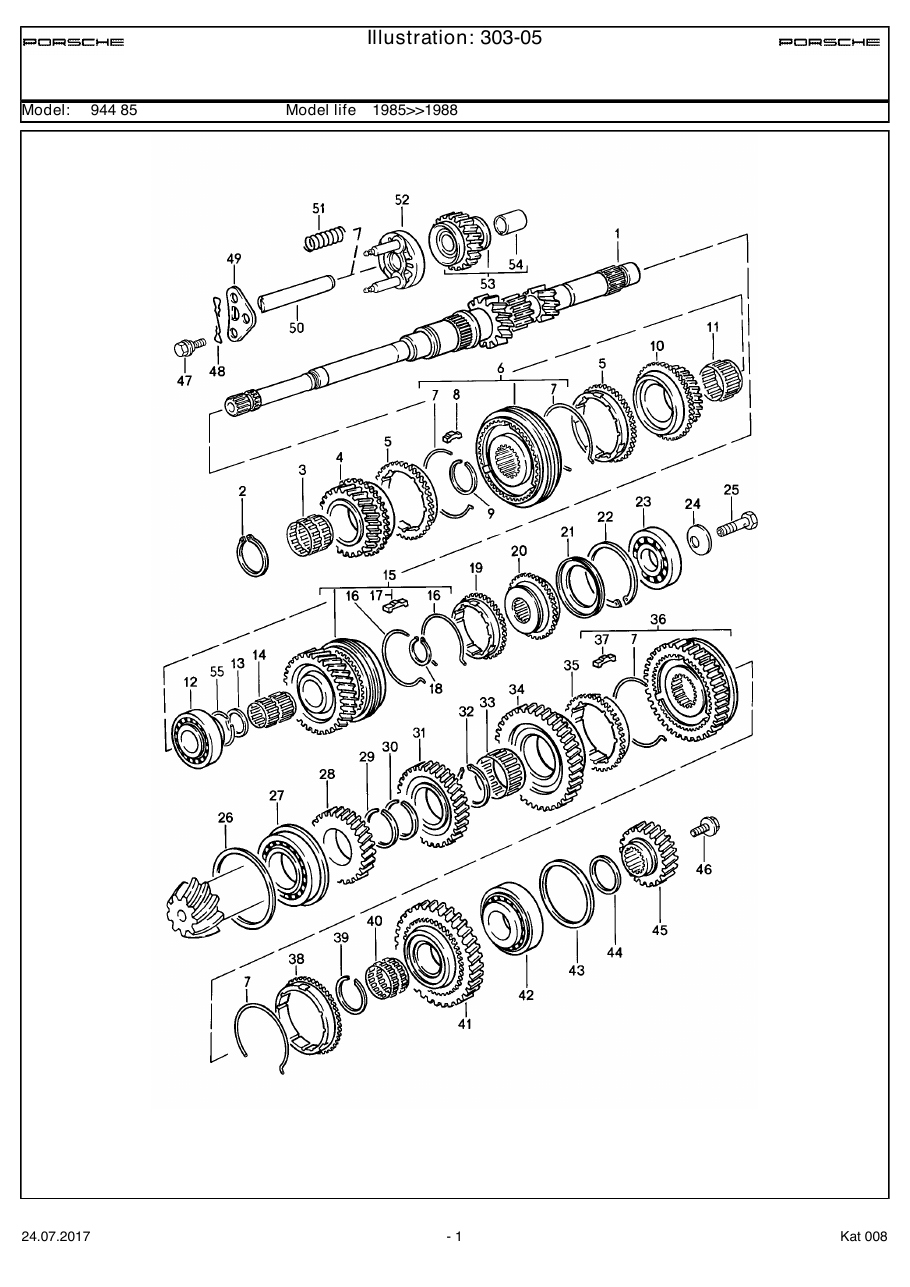 Exploded parts diagram — Gears and shafts