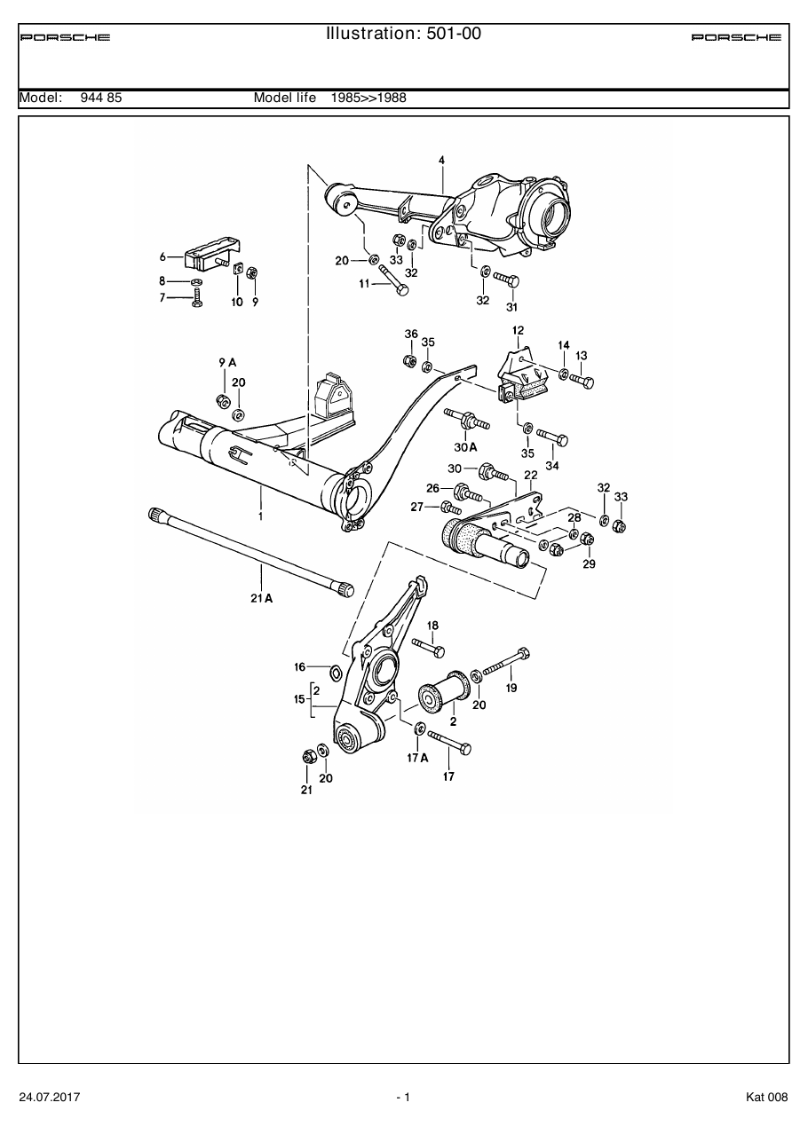 Exploded parts diagram — Rear axle carrier