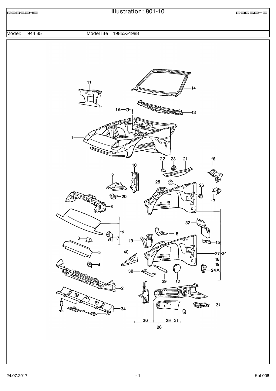 Exploded parts diagram — Body front section