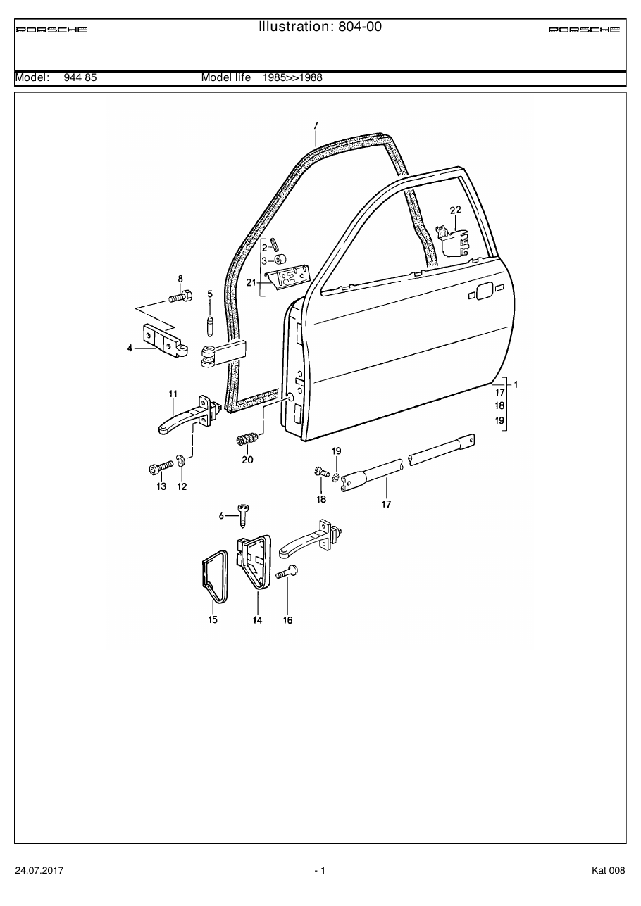 Exploded parts diagram — Door