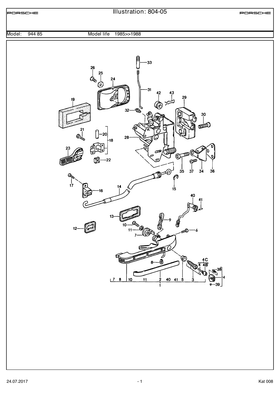 Exploded parts diagram — Outer door handle