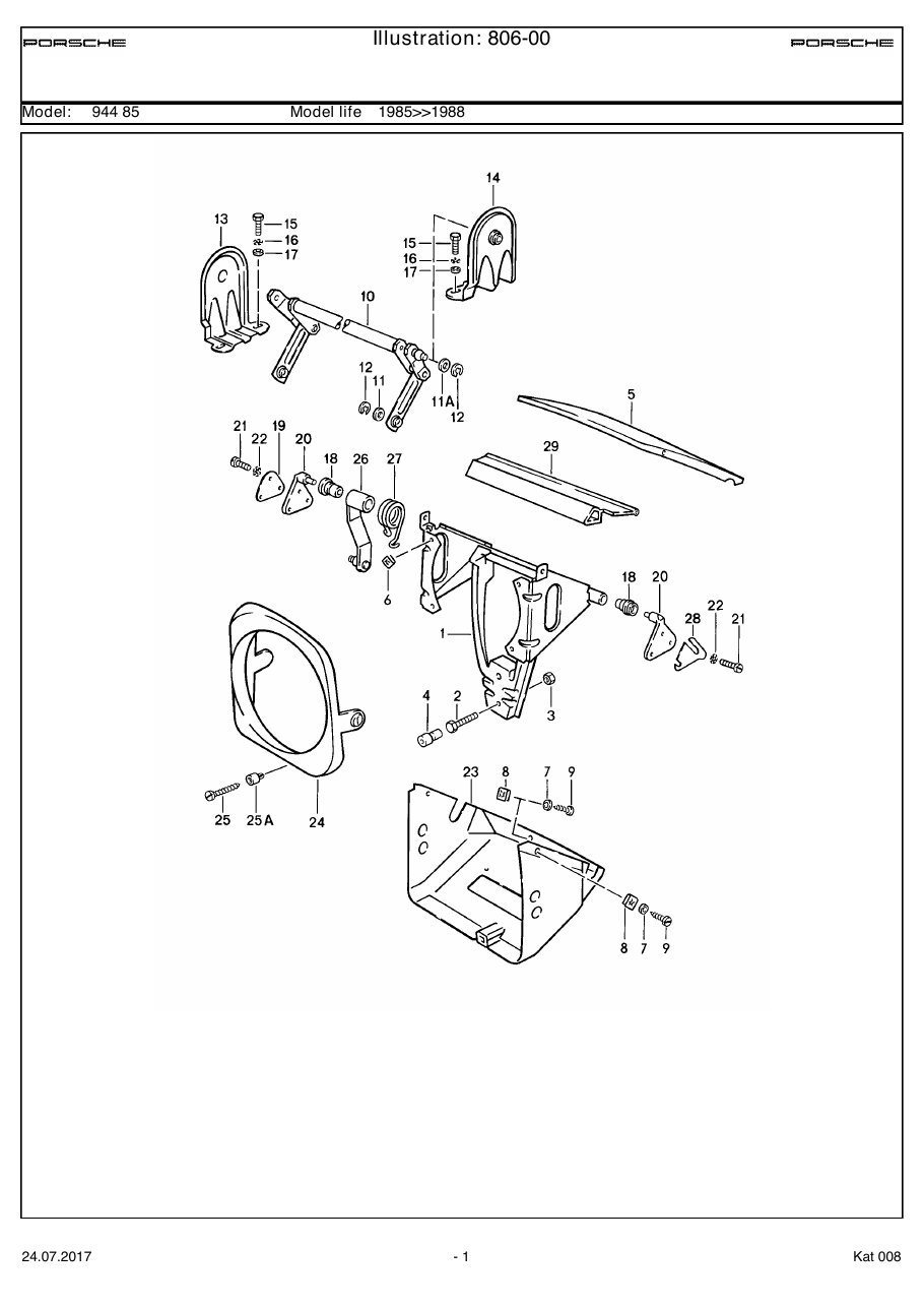 Exploded parts diagram — Pop-up headlight