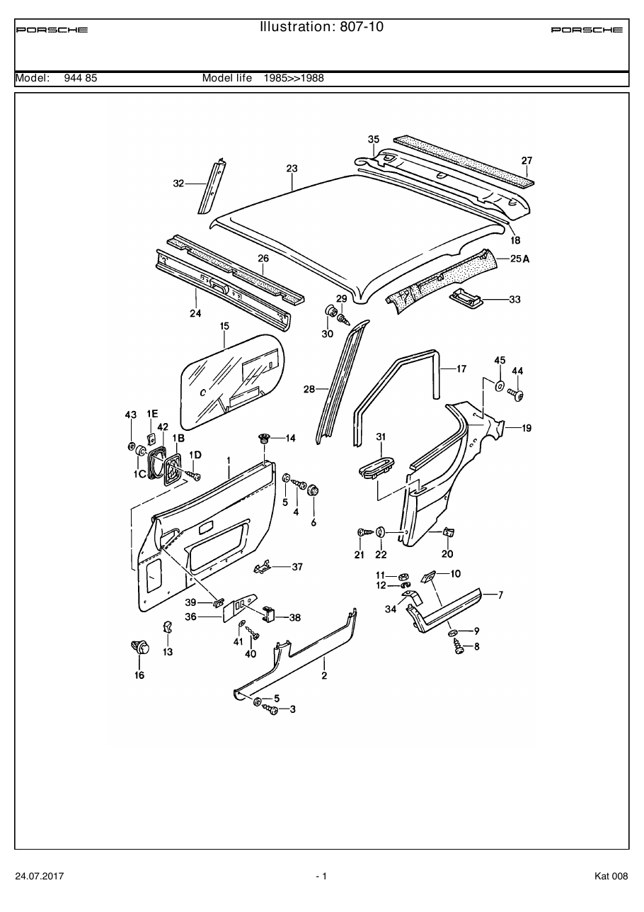 Exploded parts diagram — Door trim panel