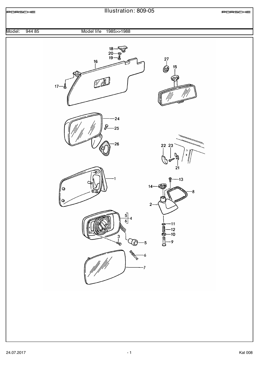 Exploded parts diagram — Rear-view mirror