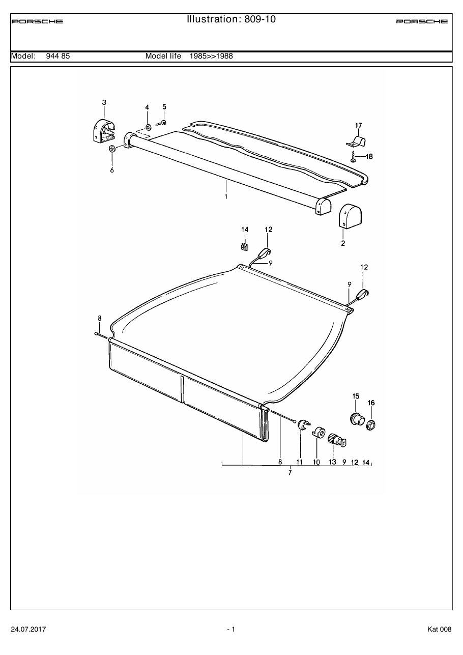 Exploded parts diagram — Luggage compartment cover