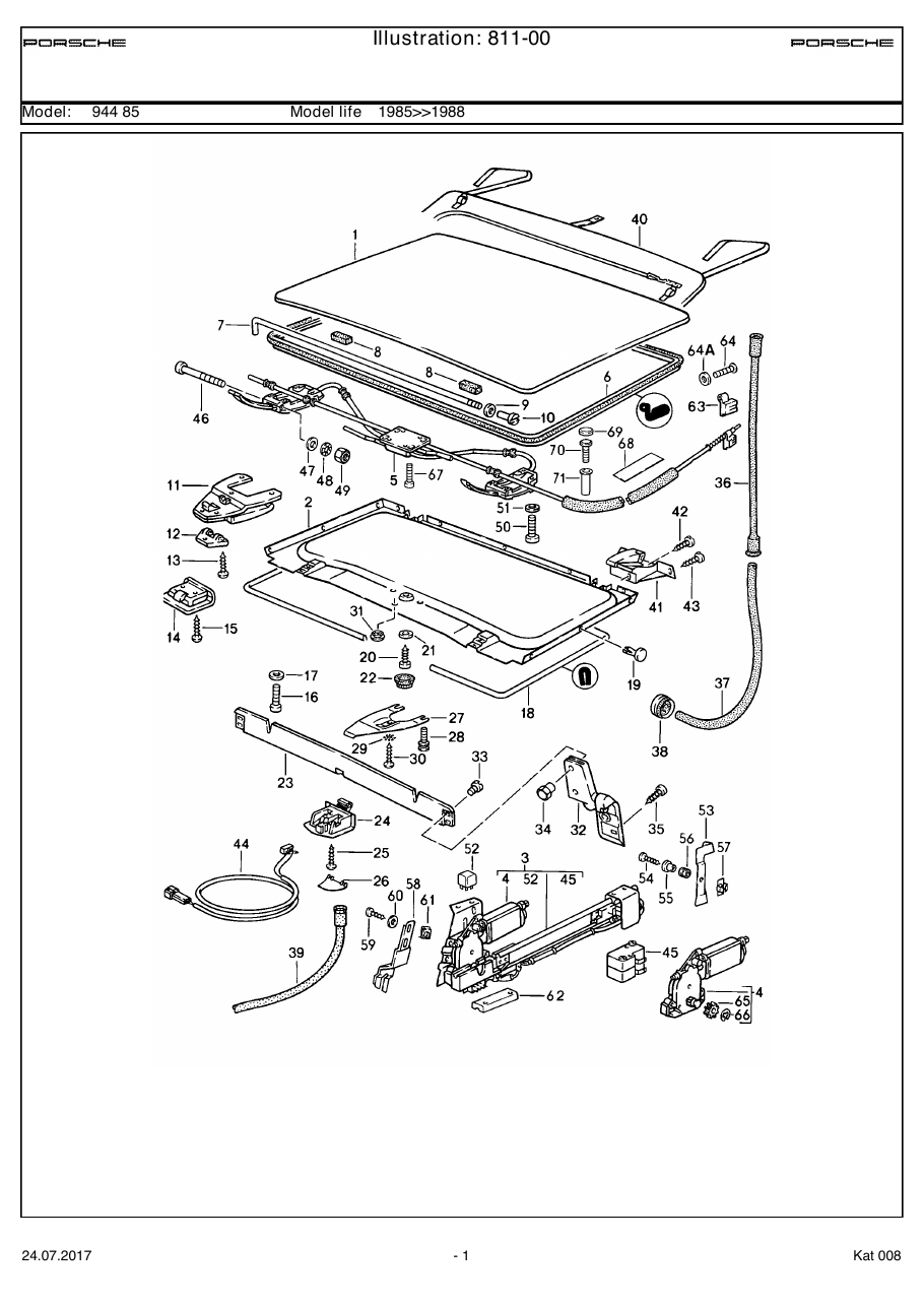 Exploded parts diagram — Lifting roof