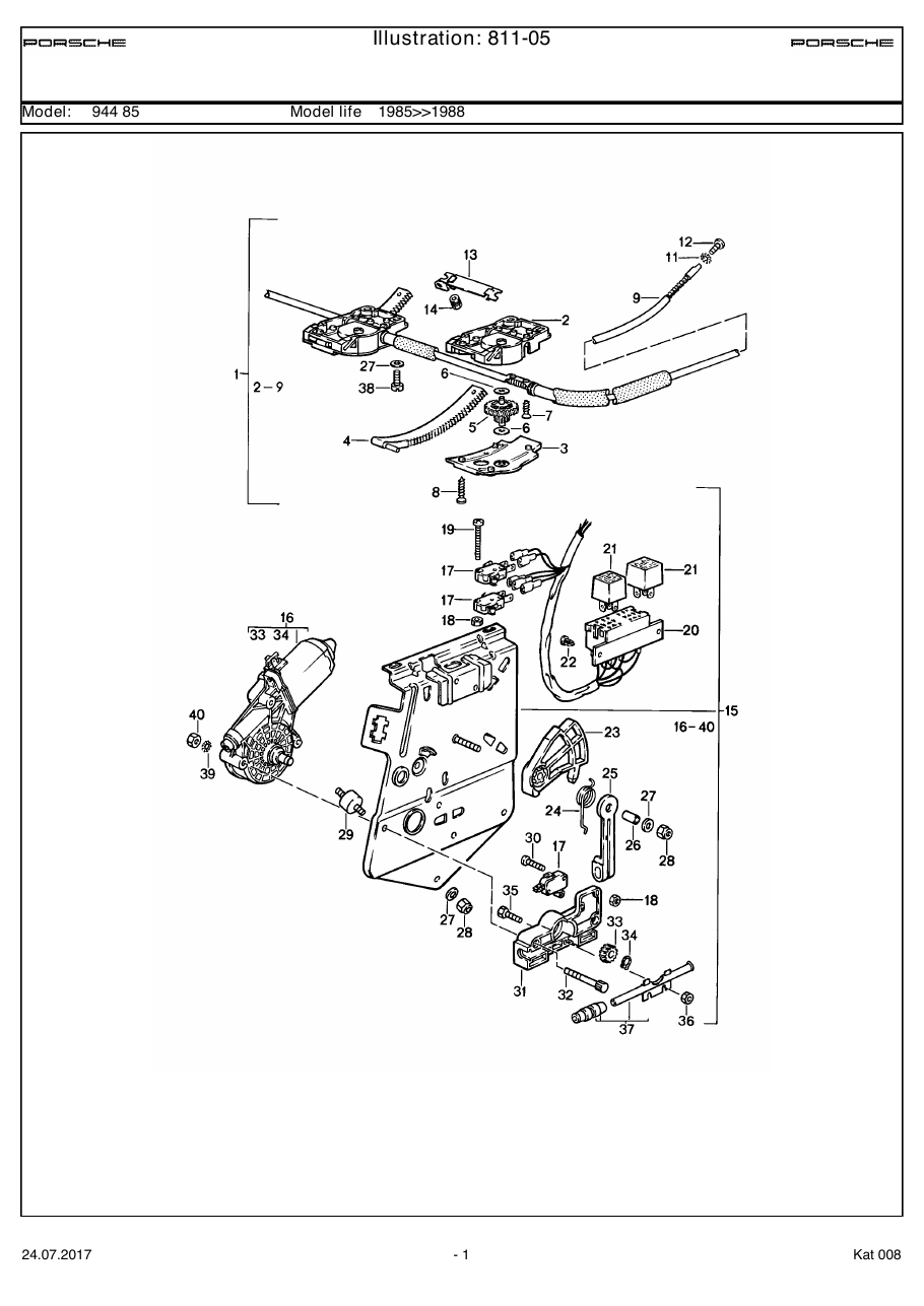 Exploded parts diagram — Lifting roof