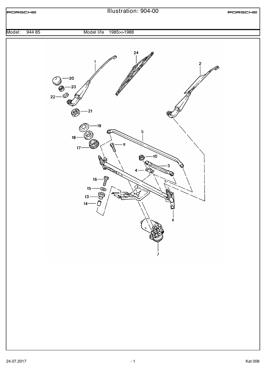 Exploded parts diagram — Windscreen wiper system