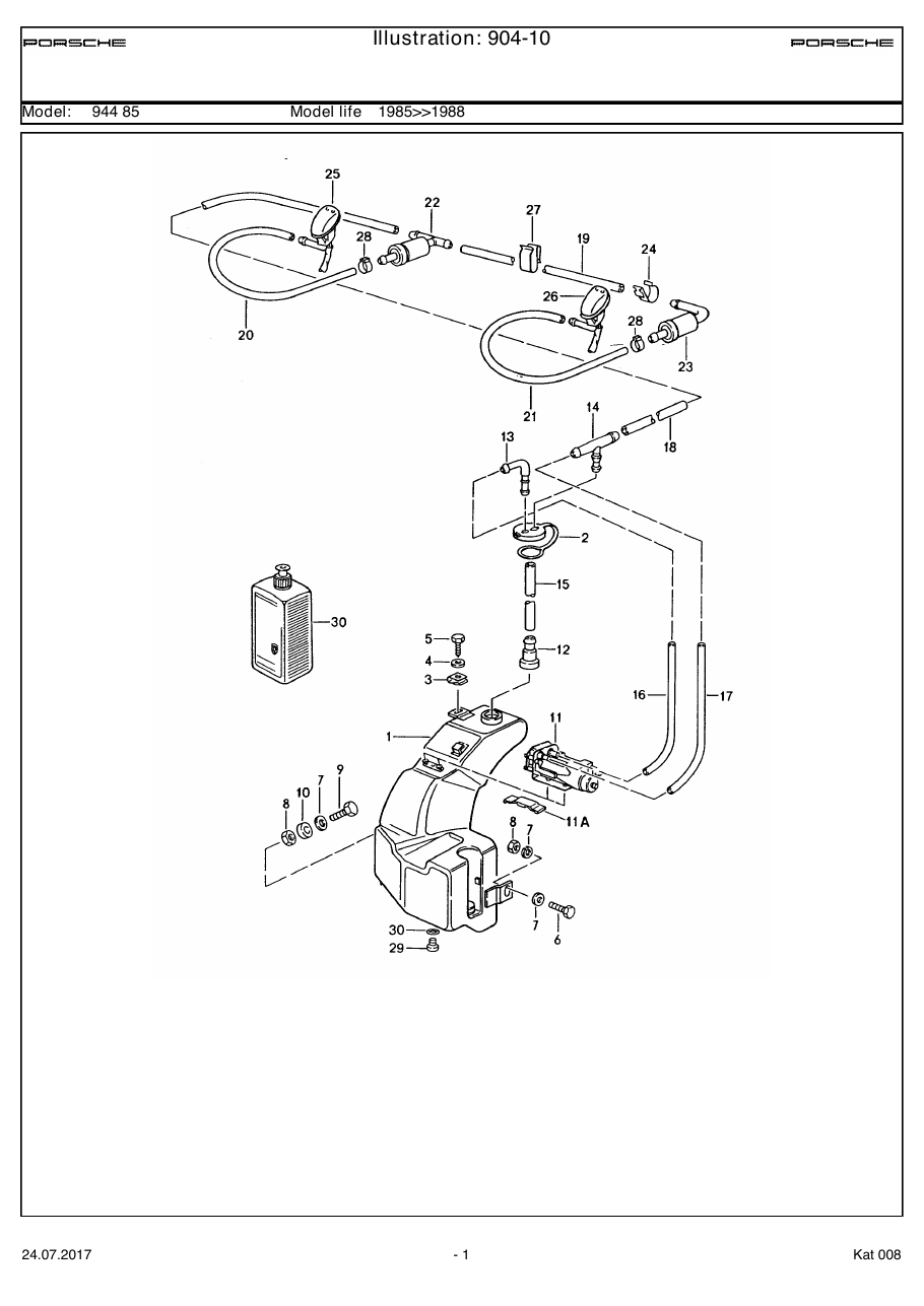 Exploded parts diagram — Windscreen washer system