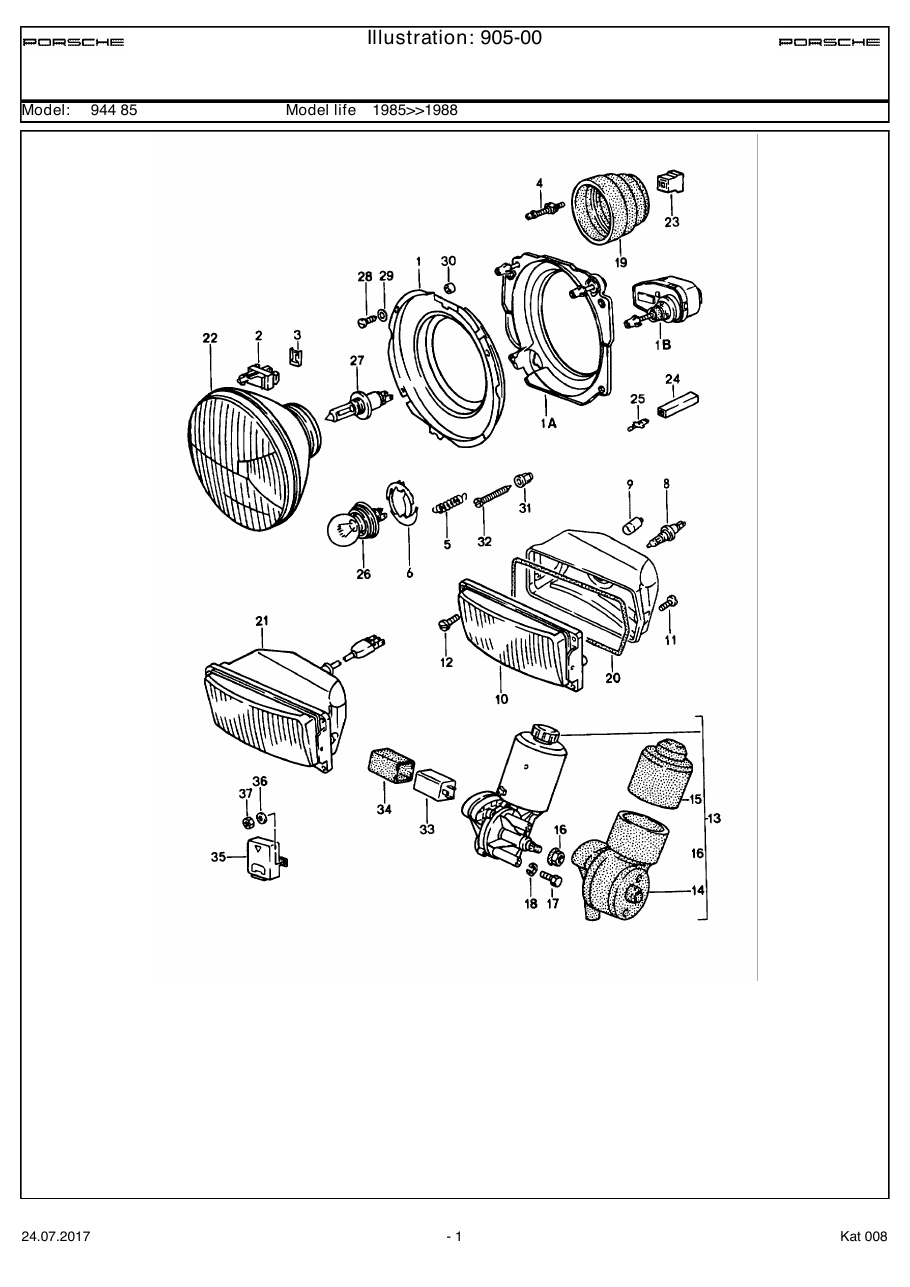 Exploded parts diagram — Headlamp