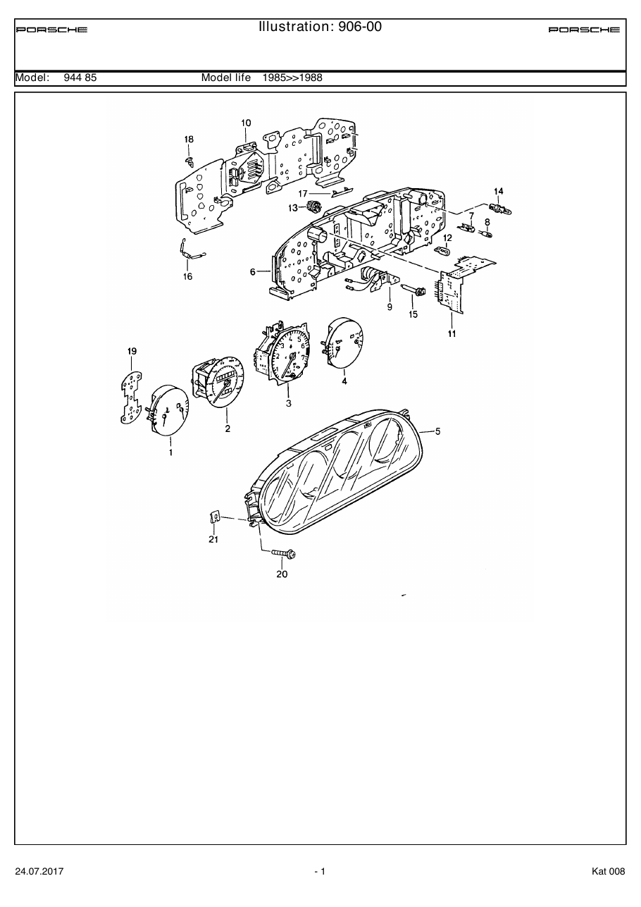 Exploded parts diagram — Instrument cluster