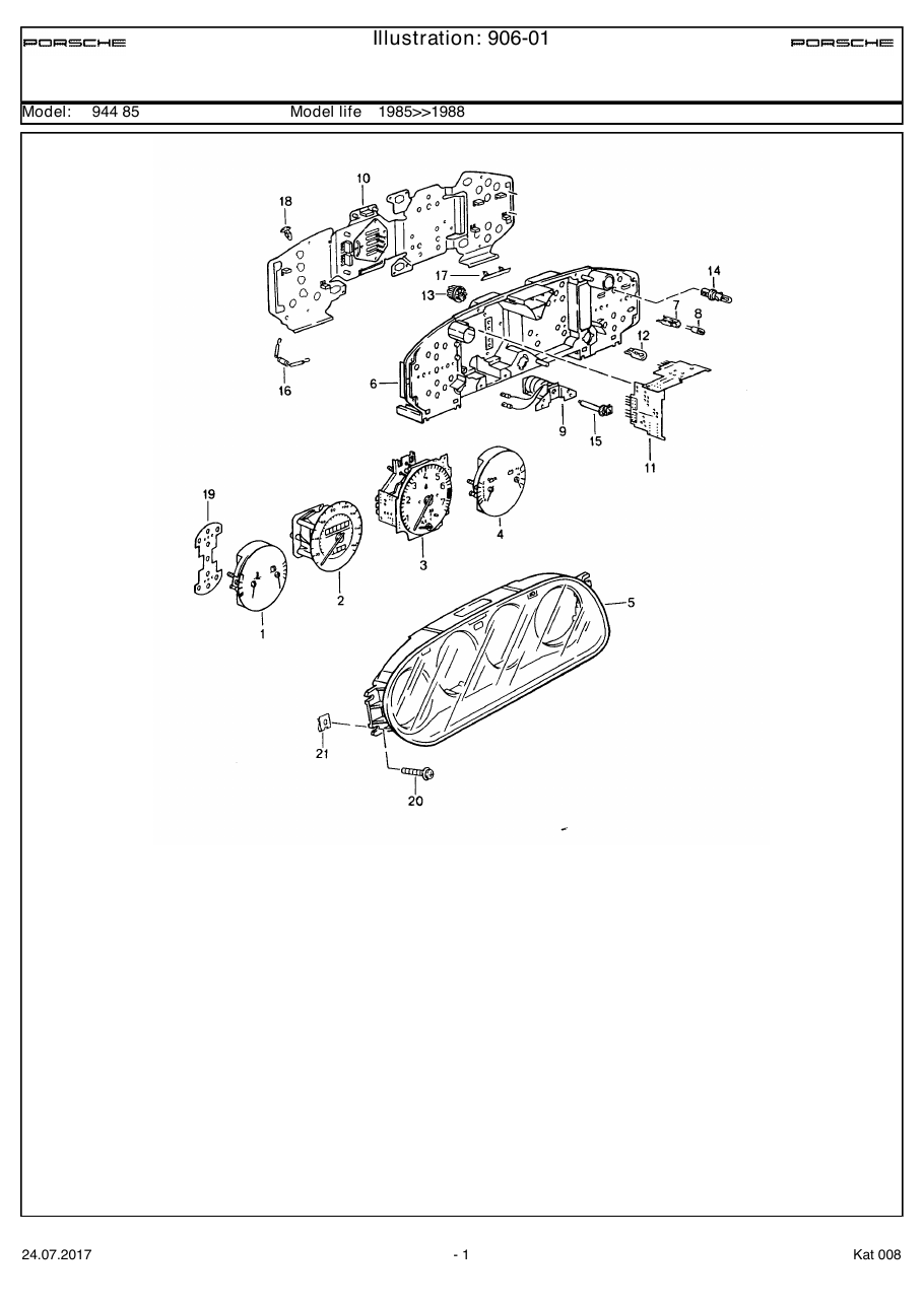 Exploded parts diagram — Instrument cluster