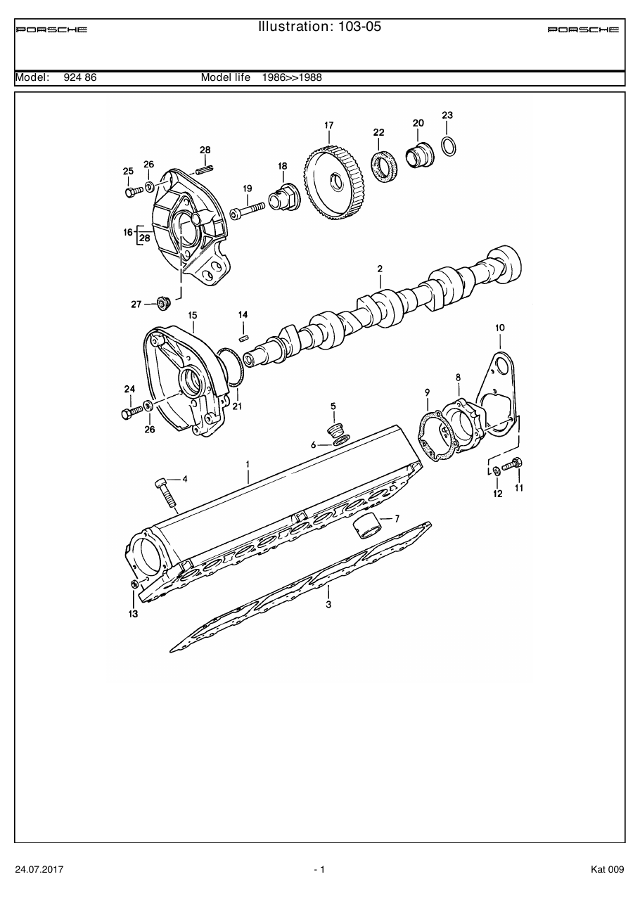 Exploded parts diagram — Camshaft housing