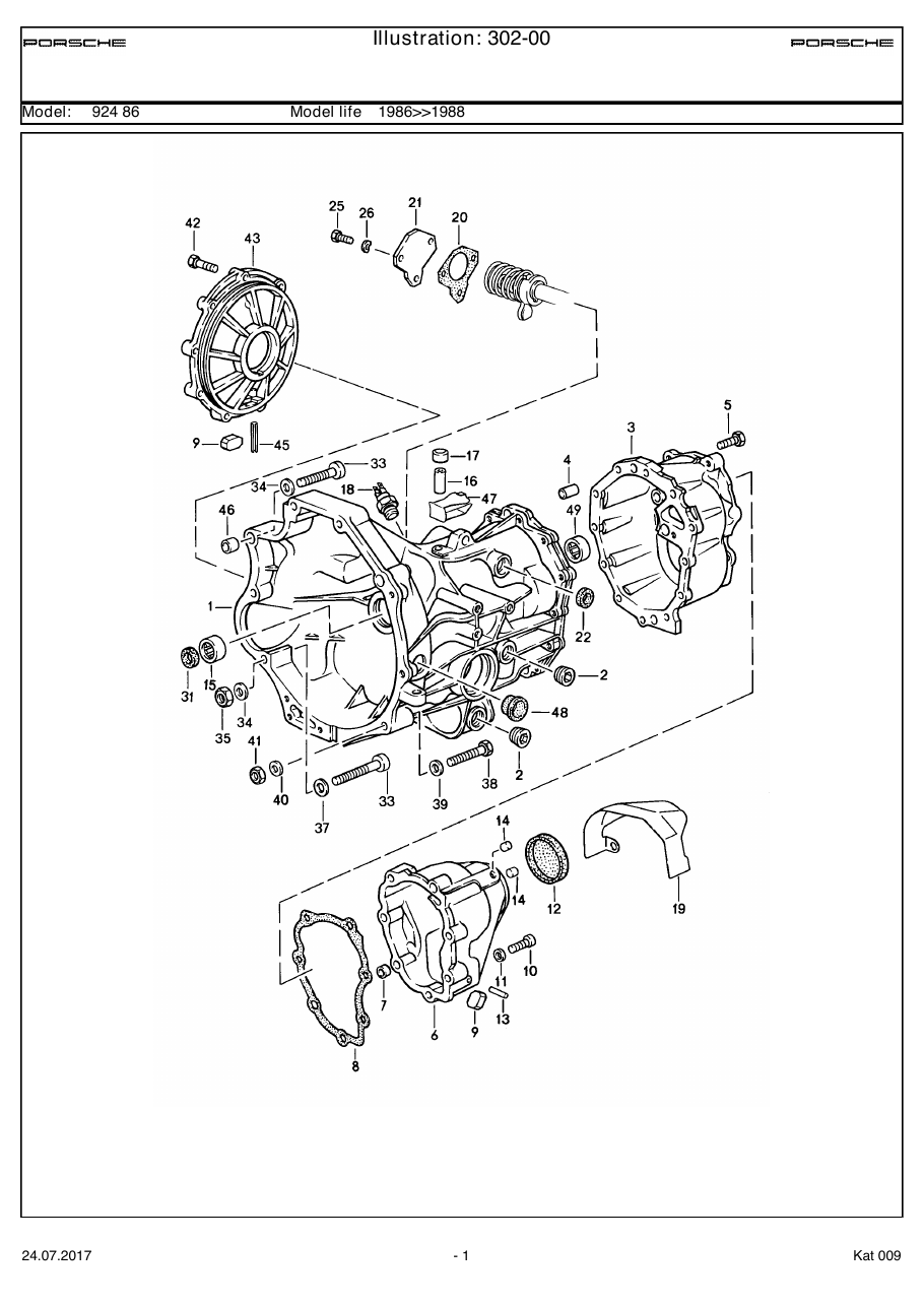 Exploded parts diagram — Replacement transmission