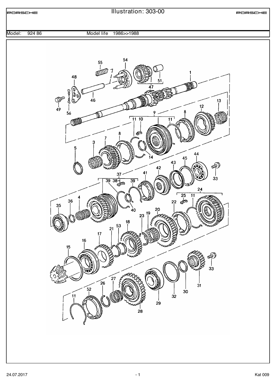 Exploded parts diagram — Gears and shafts