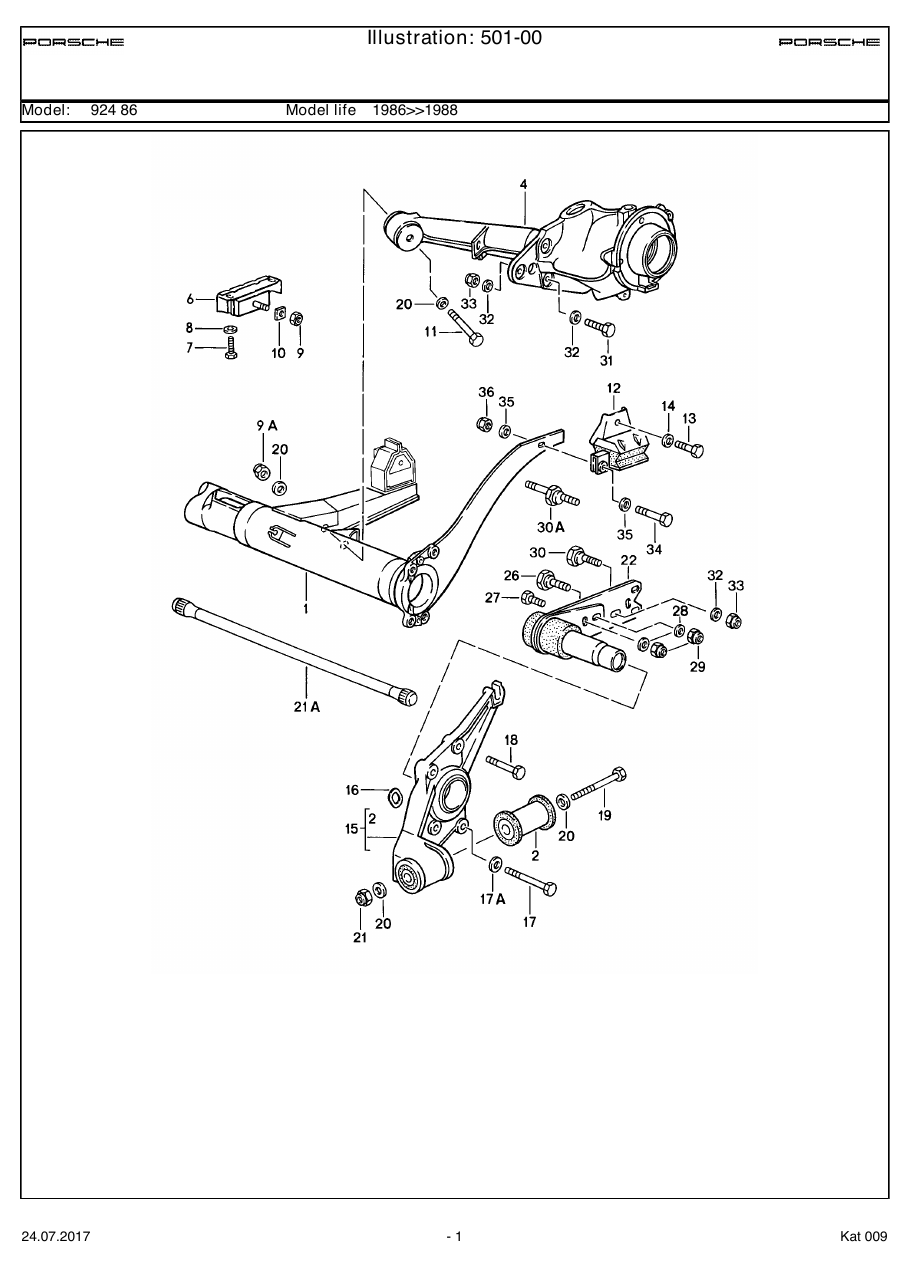 Exploded parts diagram — Rear axle carrier