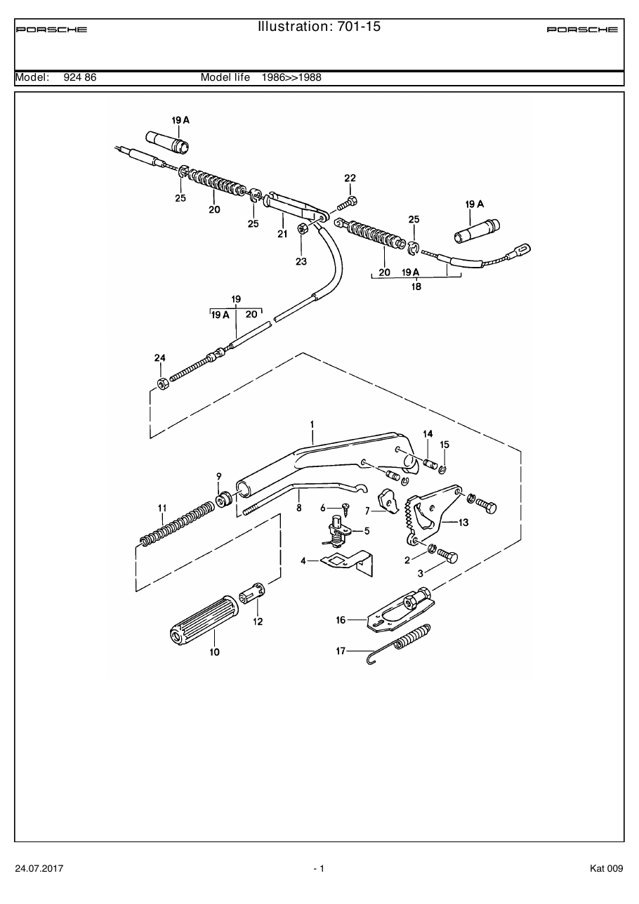 Exploded parts diagram — Parking-brake lever