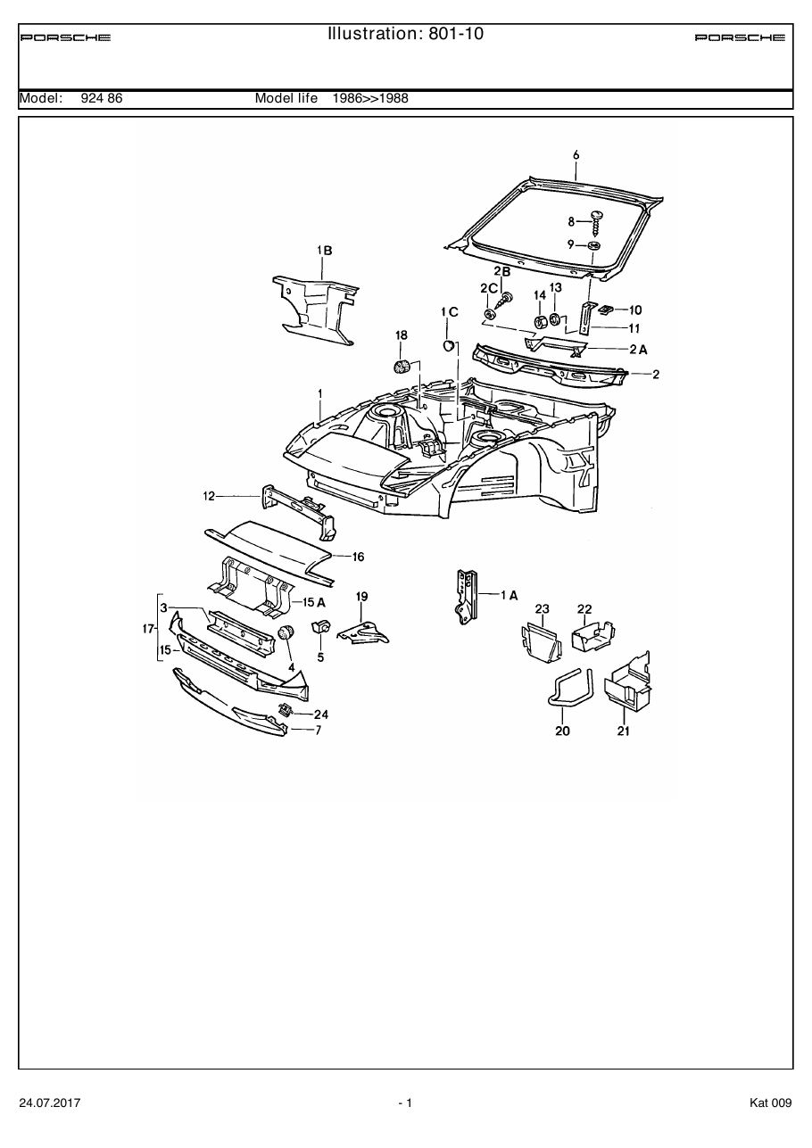 Exploded parts diagram — Body front section