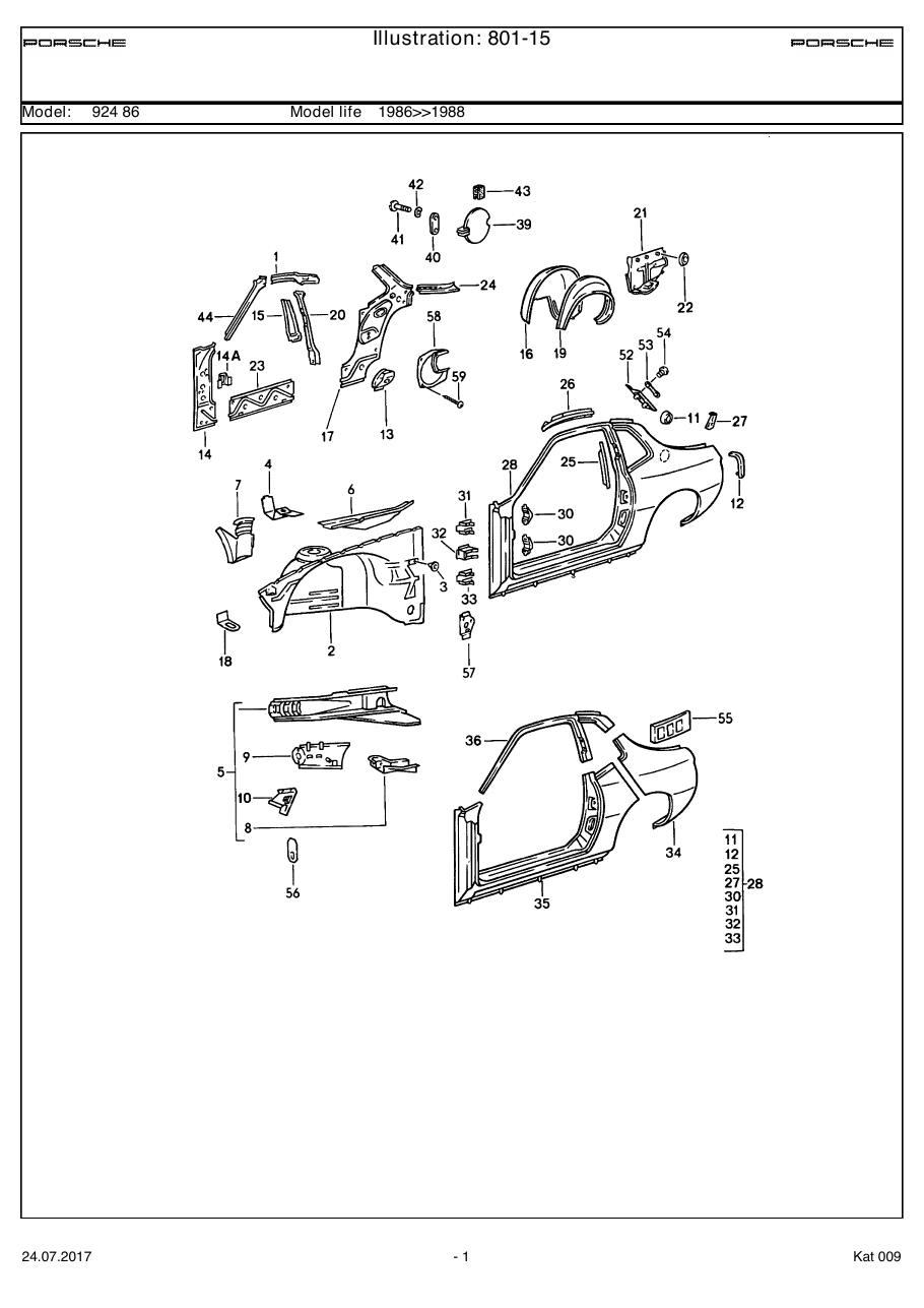 Exploded parts diagram — Side section