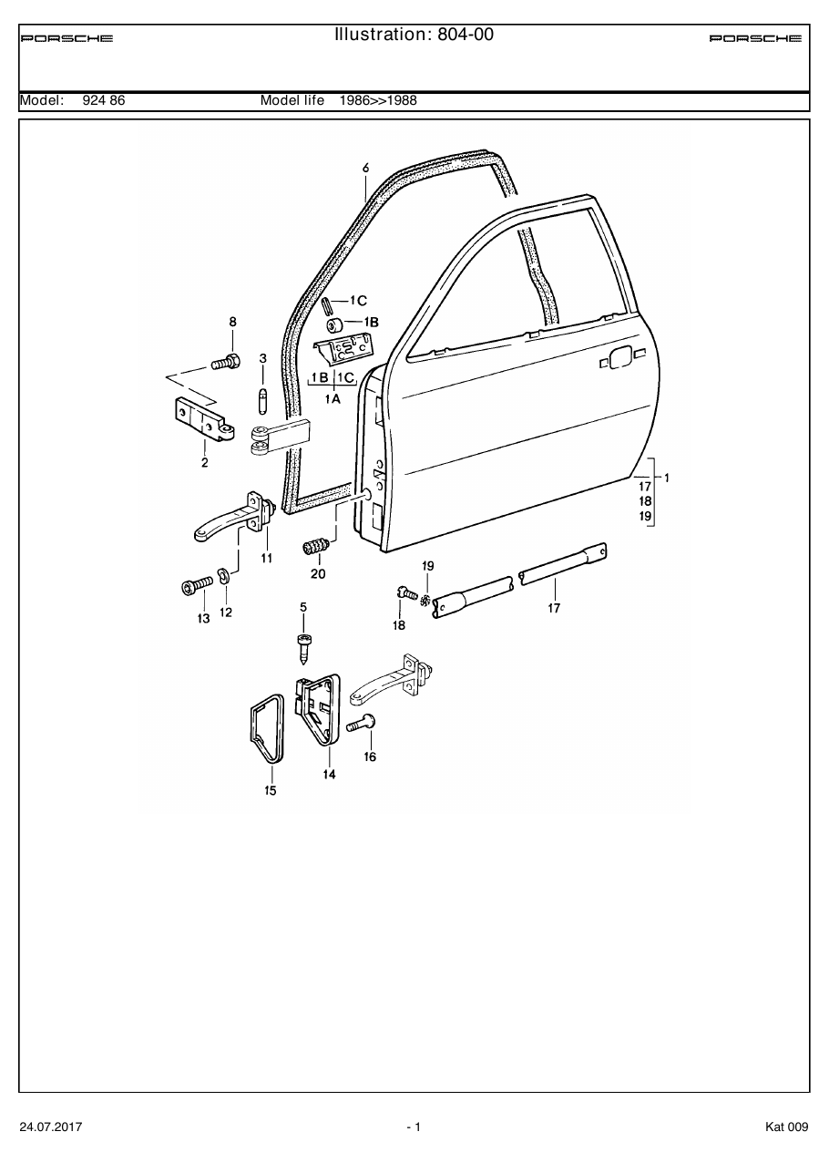 Exploded parts diagram — Door