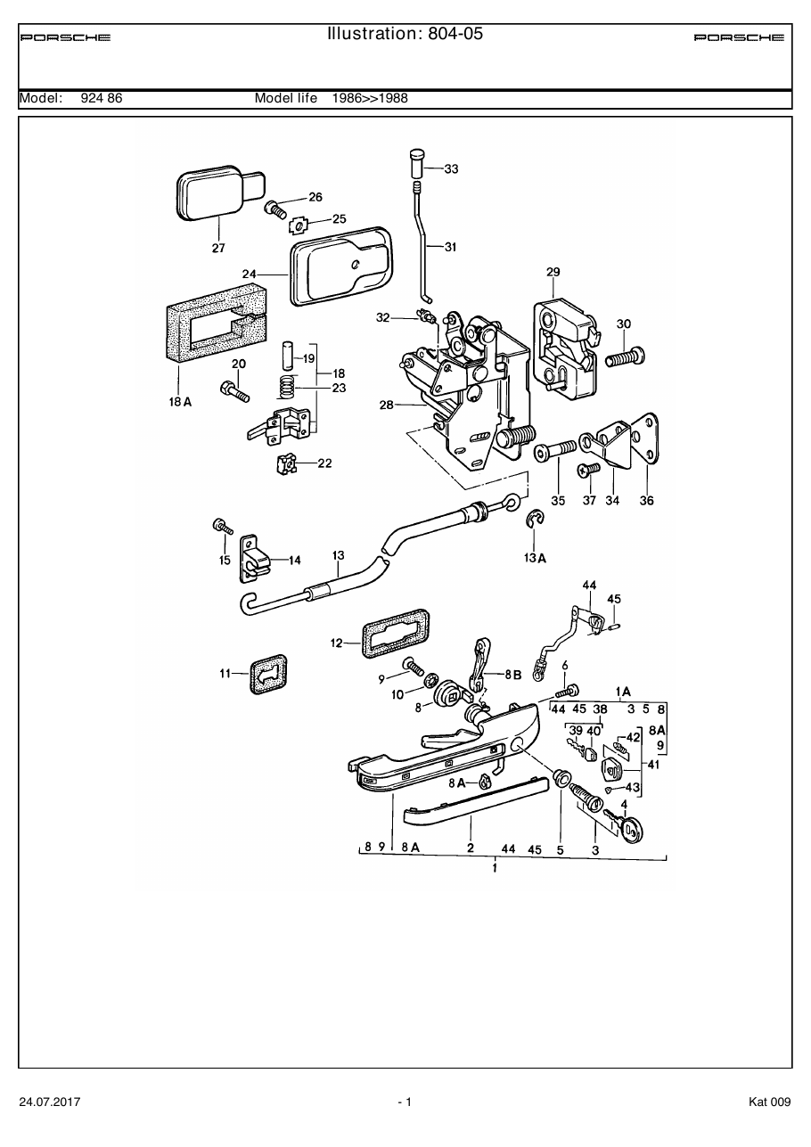 Exploded parts diagram — Outer door handle