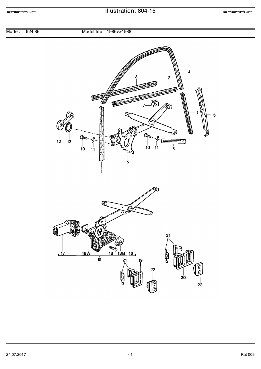Exploded parts diagram — Power windows