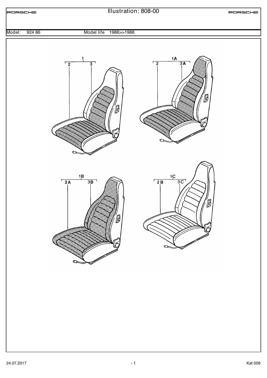 Exploded parts diagram — Front seat