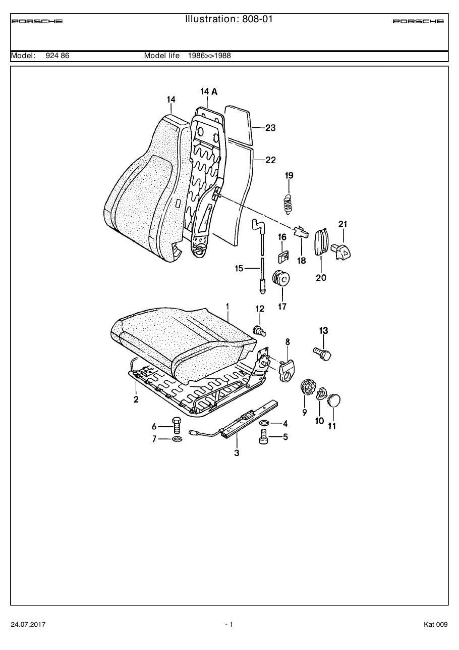 Exploded parts diagram — Front seat