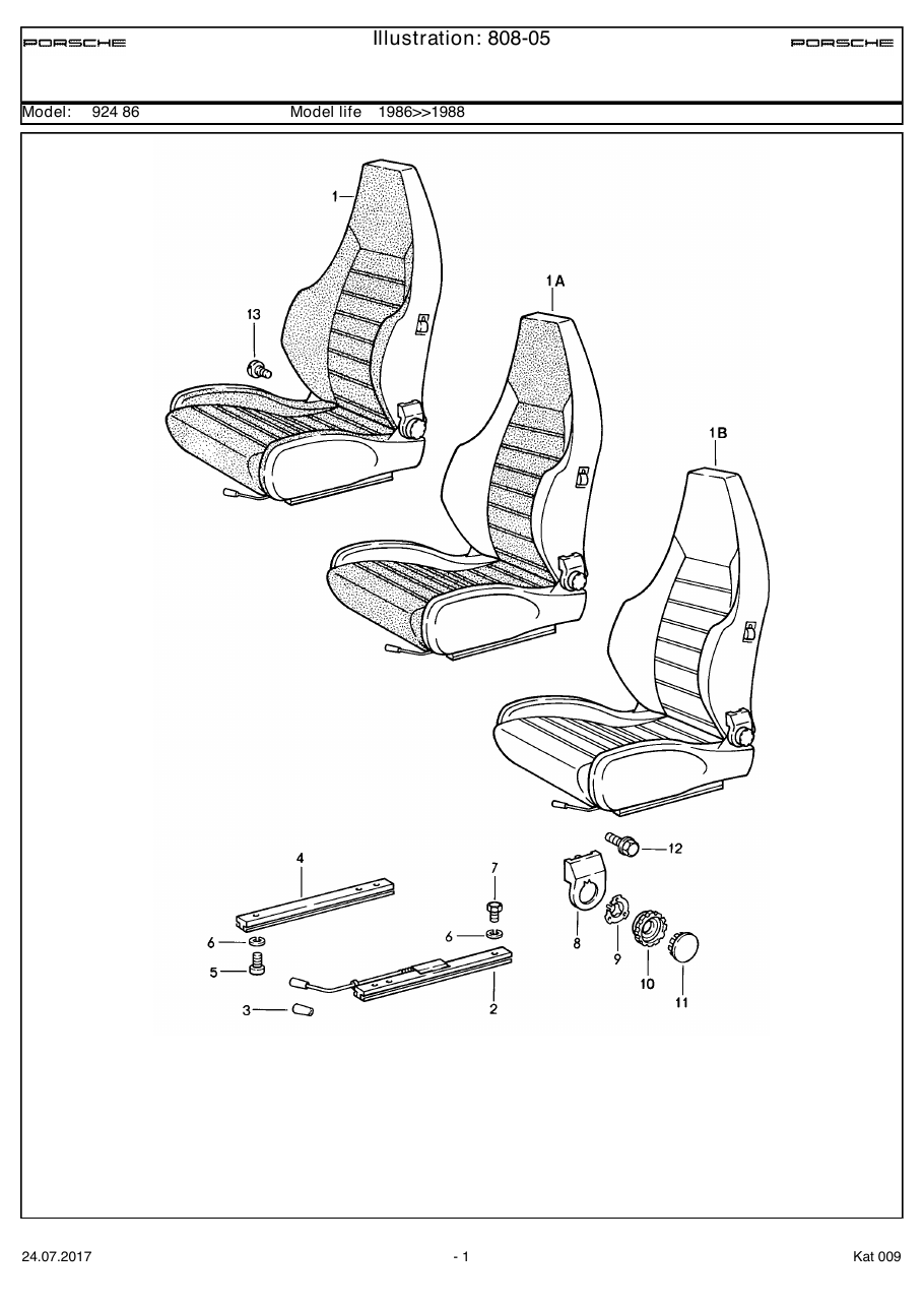 Exploded parts diagram — Sports seat