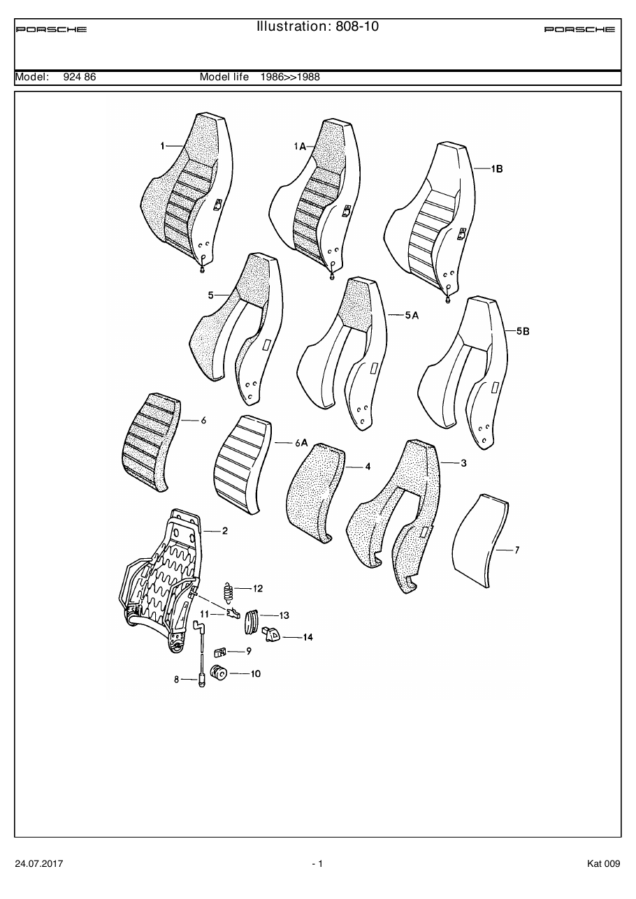 Exploded parts diagram — Sports seat